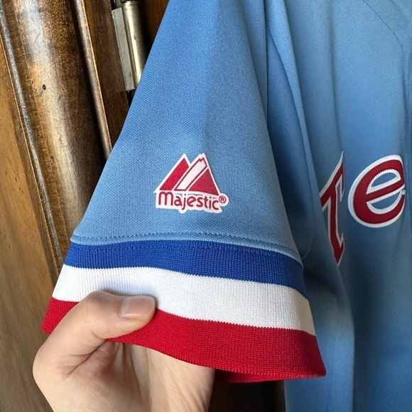 SOLD Vintage Texas Rangers Nolan Ryan Majestic Cooperstown MLB Light Blue - Picture 9 of 10